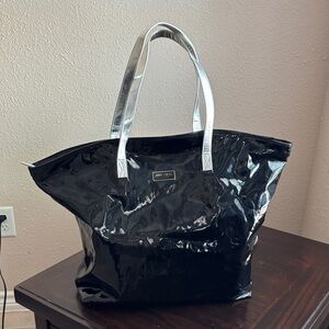 Jimmy Choo Large Black Patent Tote with Silver Straps 15" x 20"